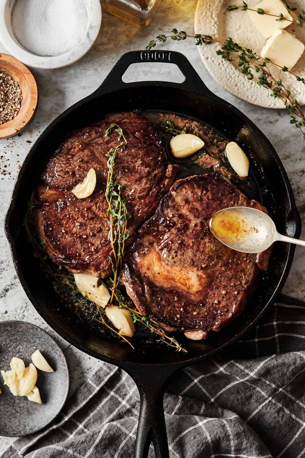 steak in cast iron skillet