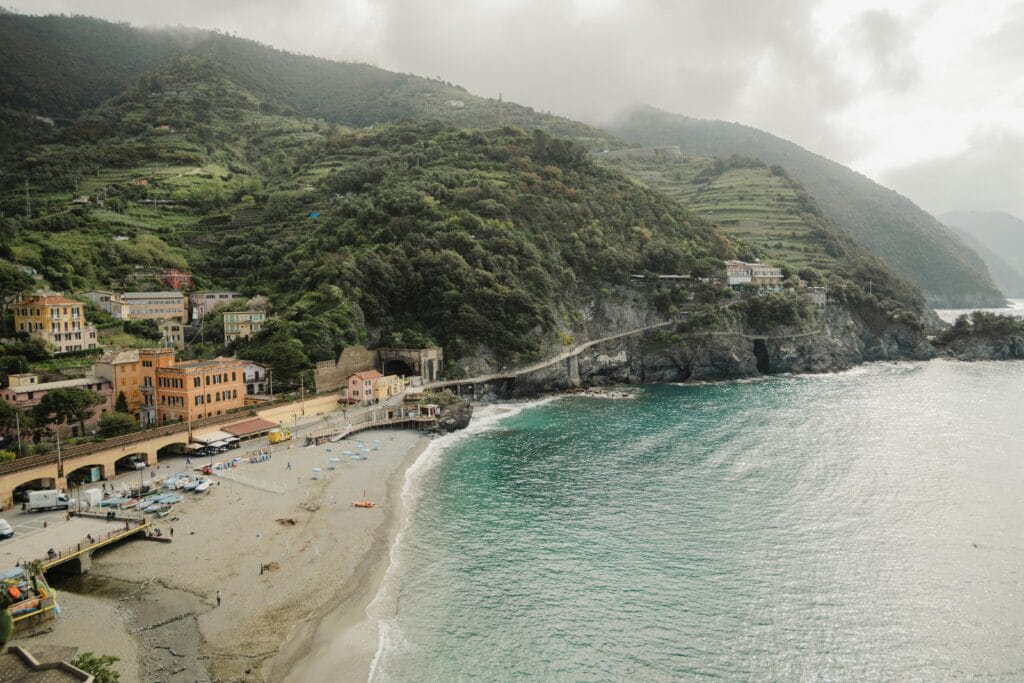 Aerial coastal view of Cinque terre