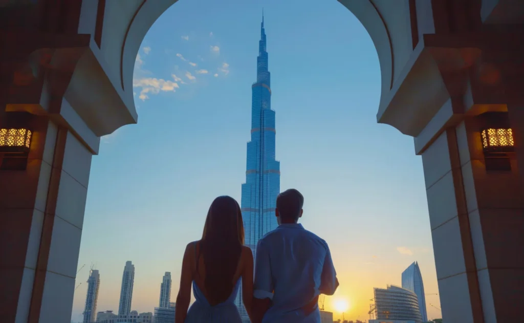Couple at Burj Khalifa sunset