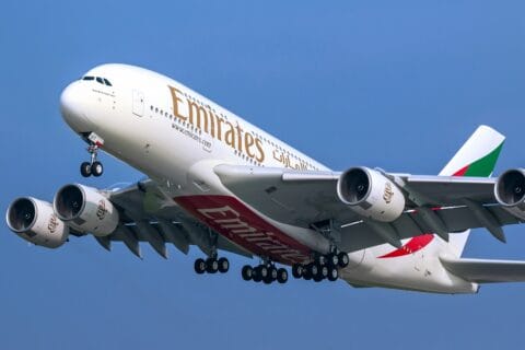 Emirates A380 in flight