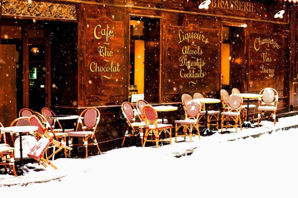 Paris café in winter
