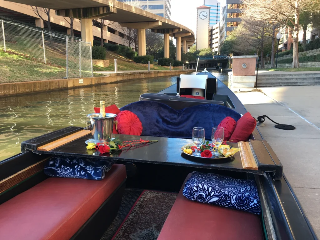 Romantic gondola ride Dallas canal